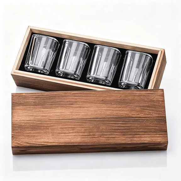 4-Piece Lead-Free Crystal Whisky Glass Set with Wooden Gift Box, for Bourbon, Scotch, and Whisky Cocktails