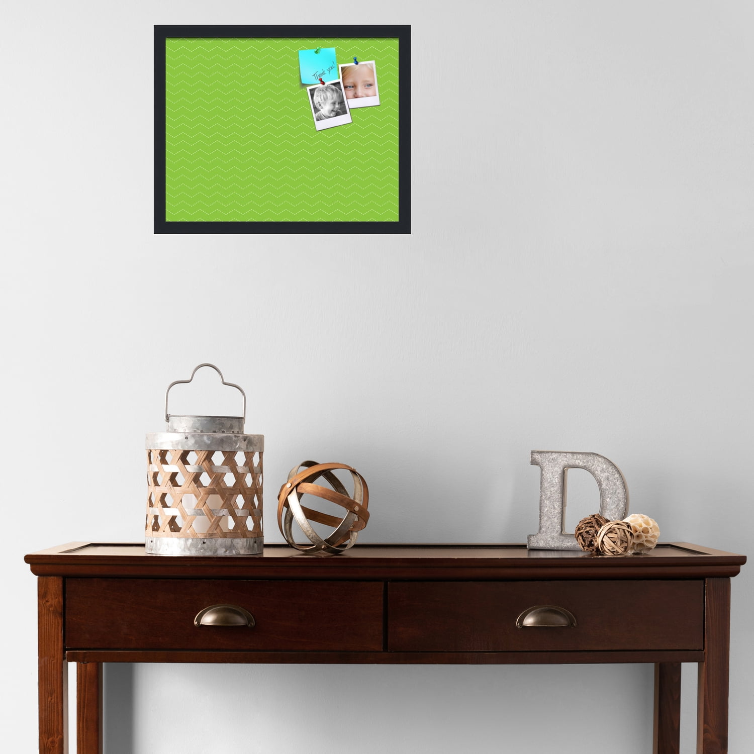 PinPix ArtToFrames 17x13 Custom Cork Bulletin Board Green Chevron   Poster Board Has a Fabric Style Canvas Finish, Framed in Satin Black (PinPix-518)