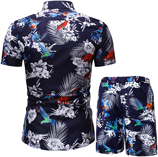 Men's Short Sleeve Tracksuit Floral Hawaiian Shirt and Shorts Suit Fashion 2 Piece Beach Outfits Sets - image 2 of 6