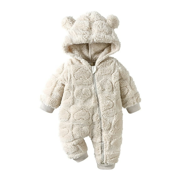 Povozer Newborn Baby Baby Fleece Snowsuit Jumpsuit Warm Hooded Outfits(Beige,3-6M)