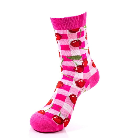 Urban-Peacock Women's Novelty Fun Crew Socks for Dress or Casual - Cherries - Pink Plaid, 1 Pair