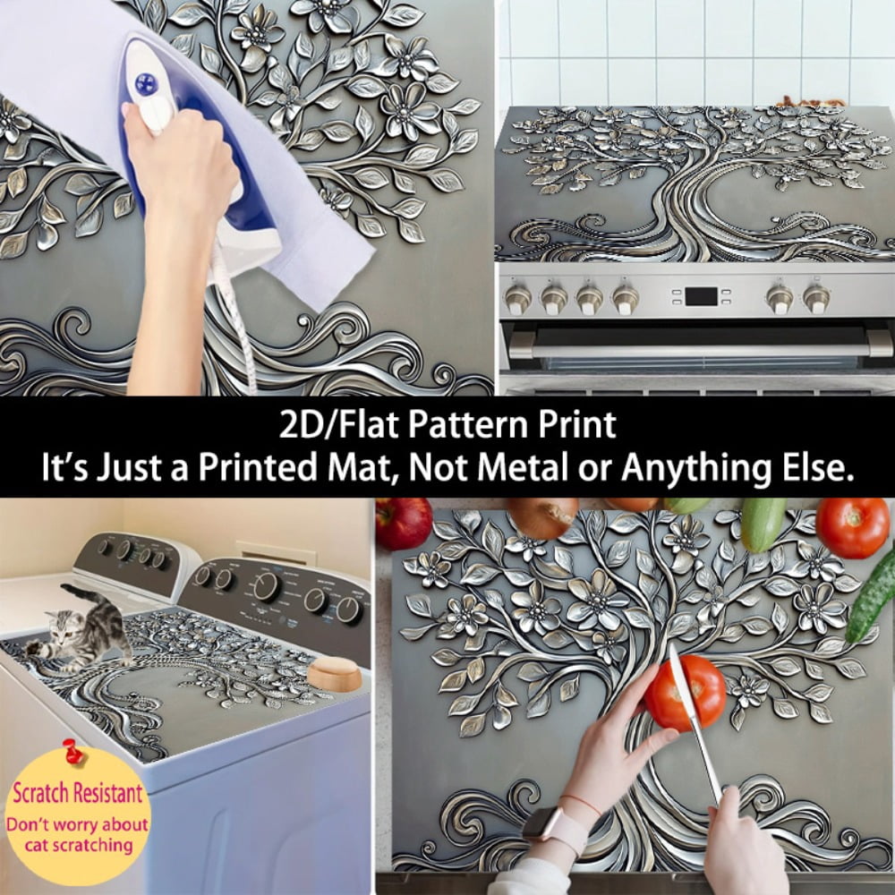 1 2D/flat stove cover protection pad, embossed with floral root tree pattern design, 28.3x20.5 inches (72×52cm), easy to clean, perfectly suitable for any kitchen, washing machine, dryer, stove panel