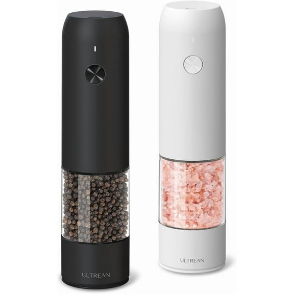 Ultrean Pepper Grinder, Rechargeable Salt and Pepper Grinder with 6 Adjustable Coarseness, LED Light, One-Hand Automatic Operation, Black&White