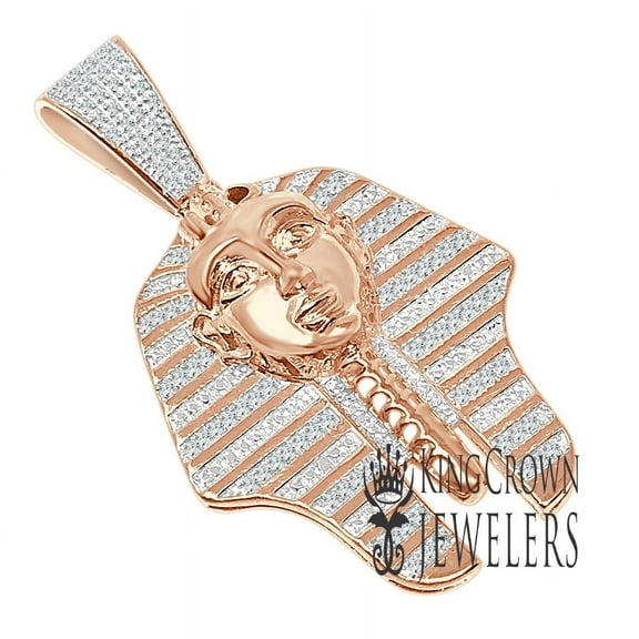 Egyptian Pharaoh King Tut Real Diamonds Pendent 10K Rose Gold Finish Charm 2''