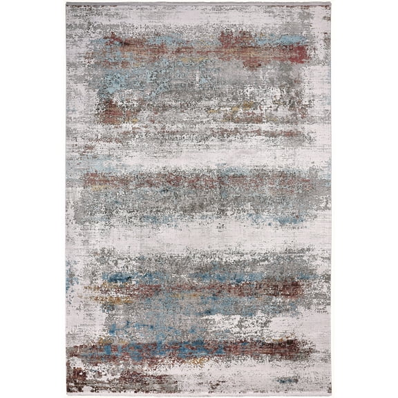 Feizy Cadiz Modern Abstract, Gray/Red/Blue, 2'2" x 3'2" Accent Rug Sheen Industrial Watercolor Design Carpet for Living Dining Bed Room