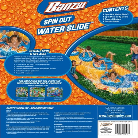 Banzai Spin Out Water Slide - Includes Inflatable Spin Disk Body Board