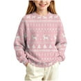 thumbnail image 2 of Wilark Girls Christmas Sweater Long Sleeve Cute Pullover Crew Neck Kids Festival Tops Pink 9-10 Years, 2 of 8