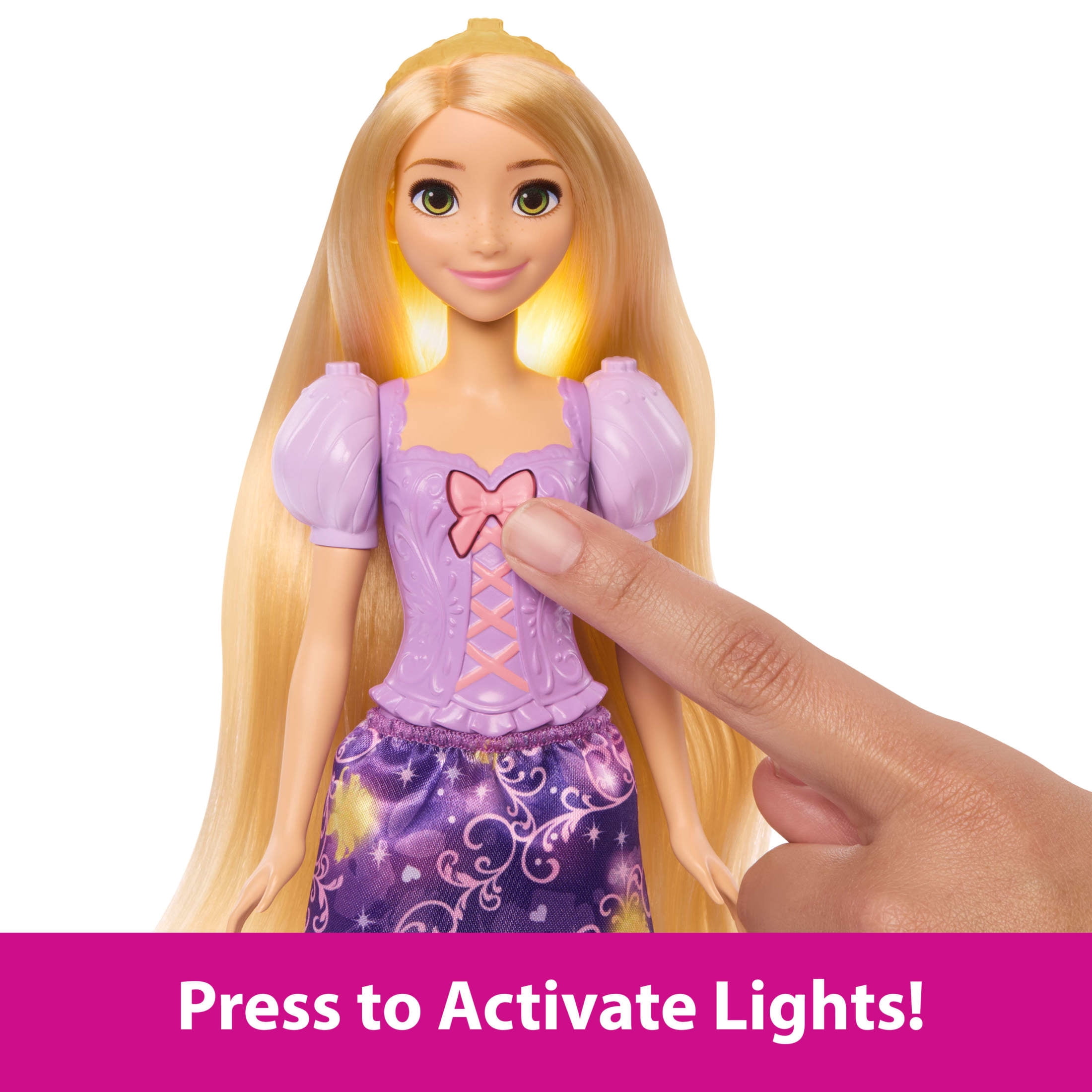 Disney Princess Light-Up Hair Rapunzel Fashion Doll w/ 5 Ways to Glow, Pascal Figure & 7 Accessories