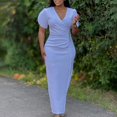 thumbnail image 2 of Women's V Neck Cap Sleeve Casual Work Bodycon Cocktail Party Pencil Midi Dress, 2 of 8