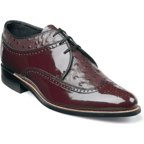 Stacy Adams Mens Dayton Burgundy Shoes Wing Tip Ostrich Print Shiny 00375-05