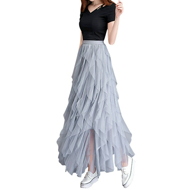 Aunavey Women's Sheer Tutu Skirt Tulle Mesh Layered Midi Skirt A Line Midi  Long Skirts - Walmart.com