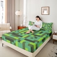 thumbnail image 4 of Homewish Female Men Women Pixelated Blocks Miners 4 Pieces Queen Sheet Sets,Building Blocks Construction Game Ultra Soft Flat Sheet,Abstract Geometric Plaid Grid Queen Fitted Sheet, 4 of 7