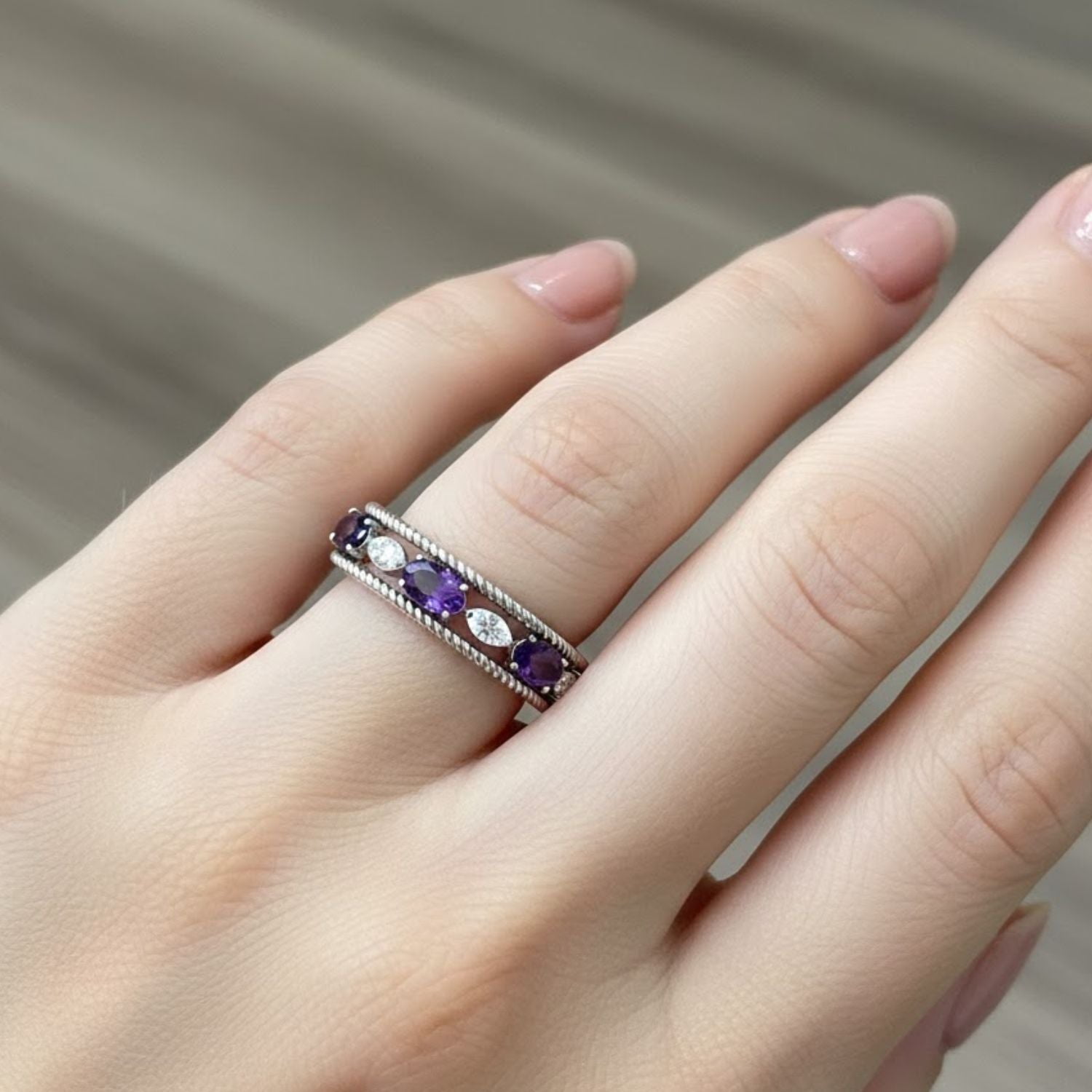 0.35ct Oval Eternity Amethyst Engagement Ring with CZ Halo 925 Sterling Silver Promise Ring for Women | Wedding, Engagement Bridal Rings | Mothers Day Gift