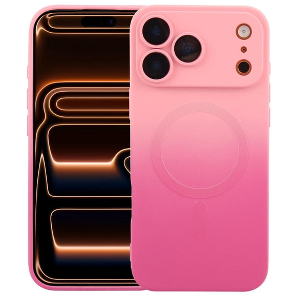 Havilah For iPhone 17 pro max Case with tempered glass Liquid TPU Silicone Gradient Compatible with MagSafe Phone Cover(Pink Red)