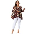 thumbnail image 3 of DARING DIVA Women's Plus Size Crew Neck Lace Trim A-Line Floral Blouse 1X Burgundy, 3 of 6
