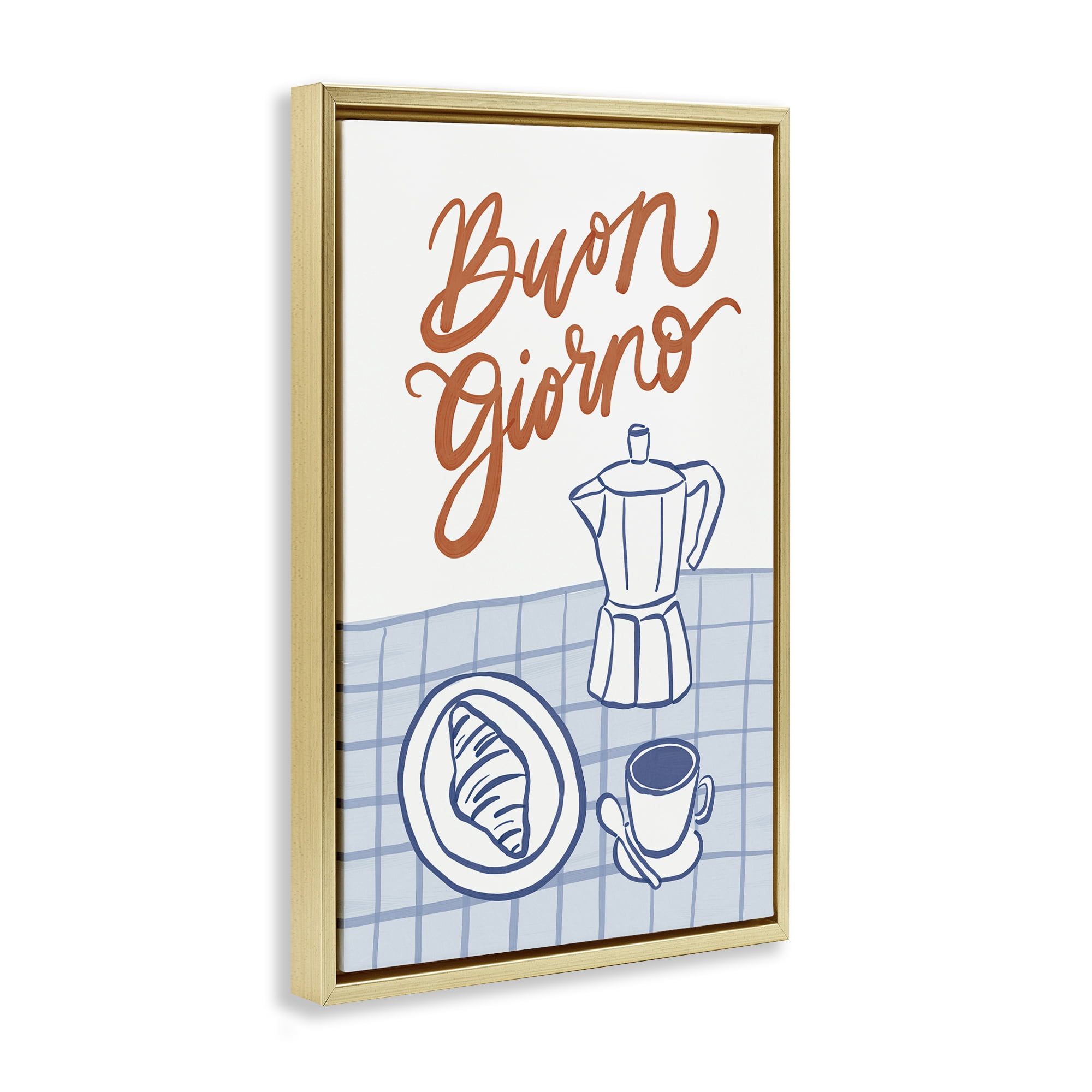 Stupell Industries Buon Giorno Breakfast Espresso Gold Framed Floater Canvas Wall Art, design by Amanda Houston
