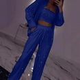 thumbnail image 2 of Loose Casual Sequin Platform Pant Three Piece Stretch Pants Suit Plaid Set for Women Formal Outfits for Women Womens plus Size Rompers And Jumpsuits Misses Pant Suits Suit for Women for Party Women, 2 of 4