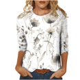 thumbnail image 1 of Pompotops T-shirt Imprimé Mode Femme Manches 3/4 Blouse Col Rond Hauts Décontractés en Solde, 1 of 5