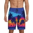 thumbnail image 2 of Rocae Beach with Palm Trees for Men's Soft Sleep Pajama Shorts, Waistband and Pockets, 2 of 9