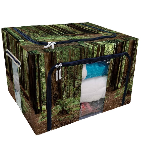 PKQWTM Coastal Redwood Trees National Monument Part Storage Bag Clear Window Storage Bins Boxes Large Capacity Foldable Stackable Organizer With Steel Metal Frame For Bedding,Clothes,Closets, Bedrooms