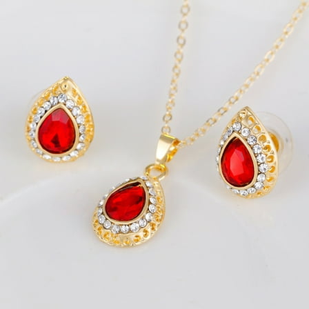 LEORX 1 Set of Heart Pendant Necklace Jewelry Fashion Alloy Red Women