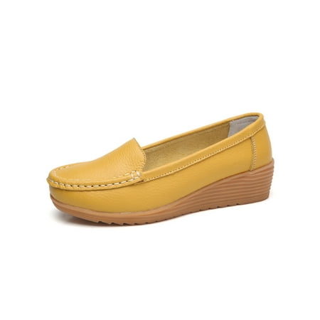 

Daeful Ladies Casual Shoes Non-Slip Loafers Classic Wedges Loafer Low Heel Slip On Boat Shoe Women Soft Yellow 6.5