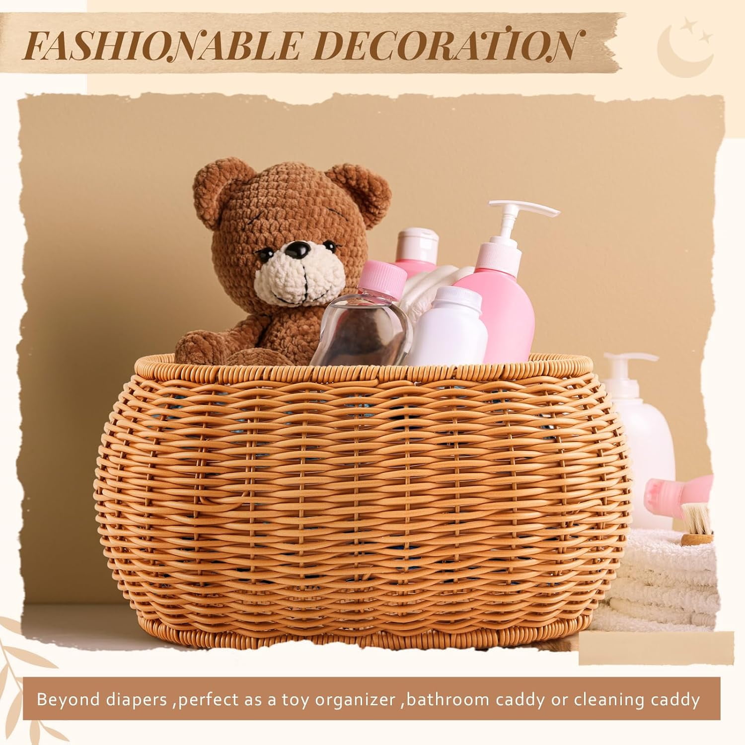 3 Pcs Scalloped Basket, Hand Woven Rattan Basket Set Round Wicker Basket with Lid 18 x 14 x 6 In Wicker Storage Basket for Storage Nursery, Baby, Clothes, Toys Bathroom Decor (S+M+L)
