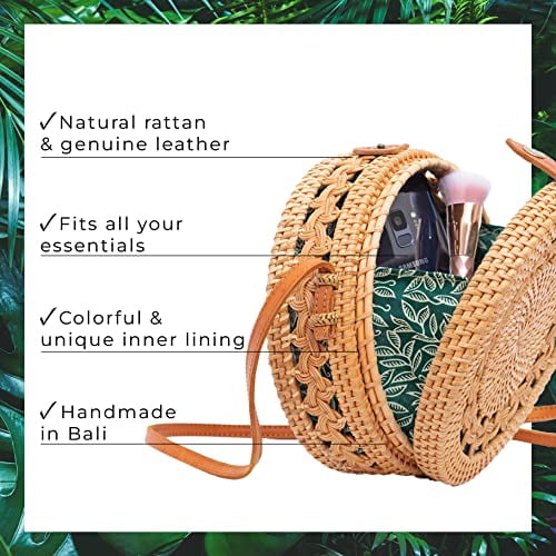 Rattan Bags for Women Handmade Wicker Woven Purse Handbag Circle Boho Bag Bali Brown Pattern Walmart