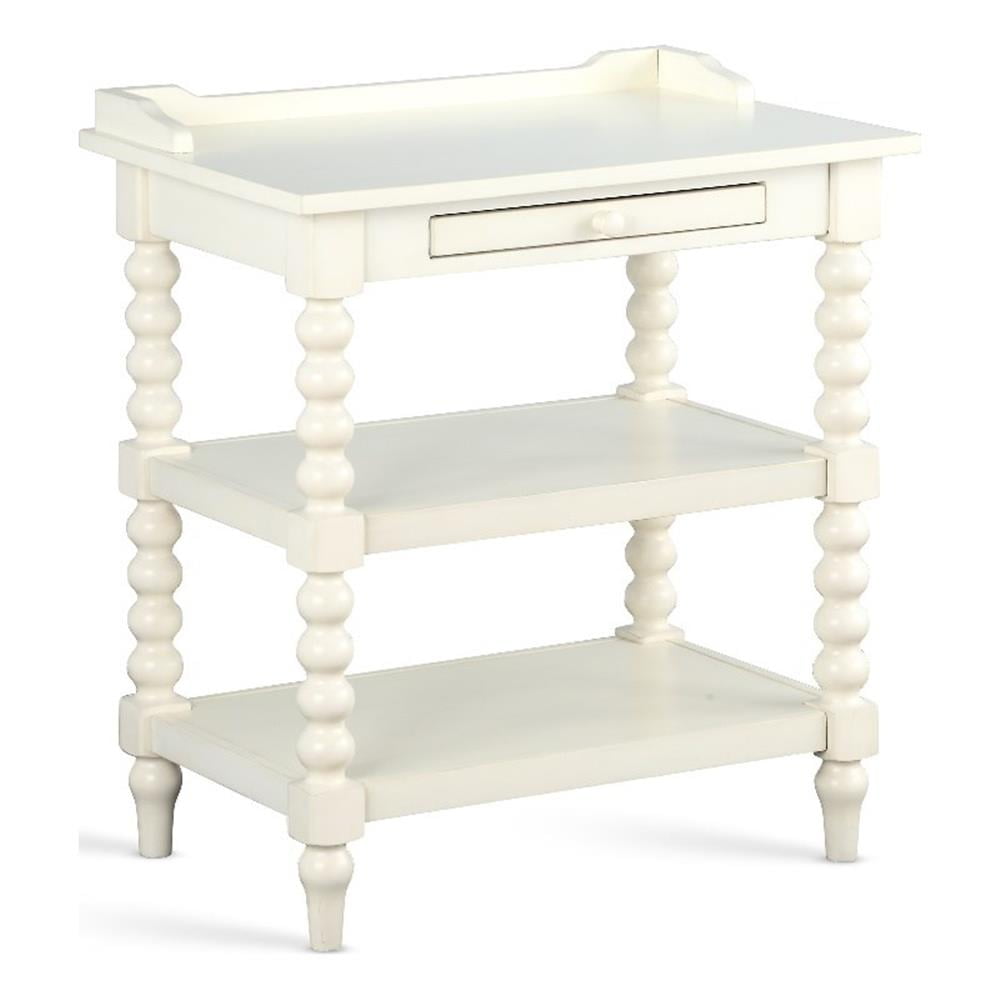 Home Square Wood Turned Leg Storage Nightstand in Antique White - Set of 2
