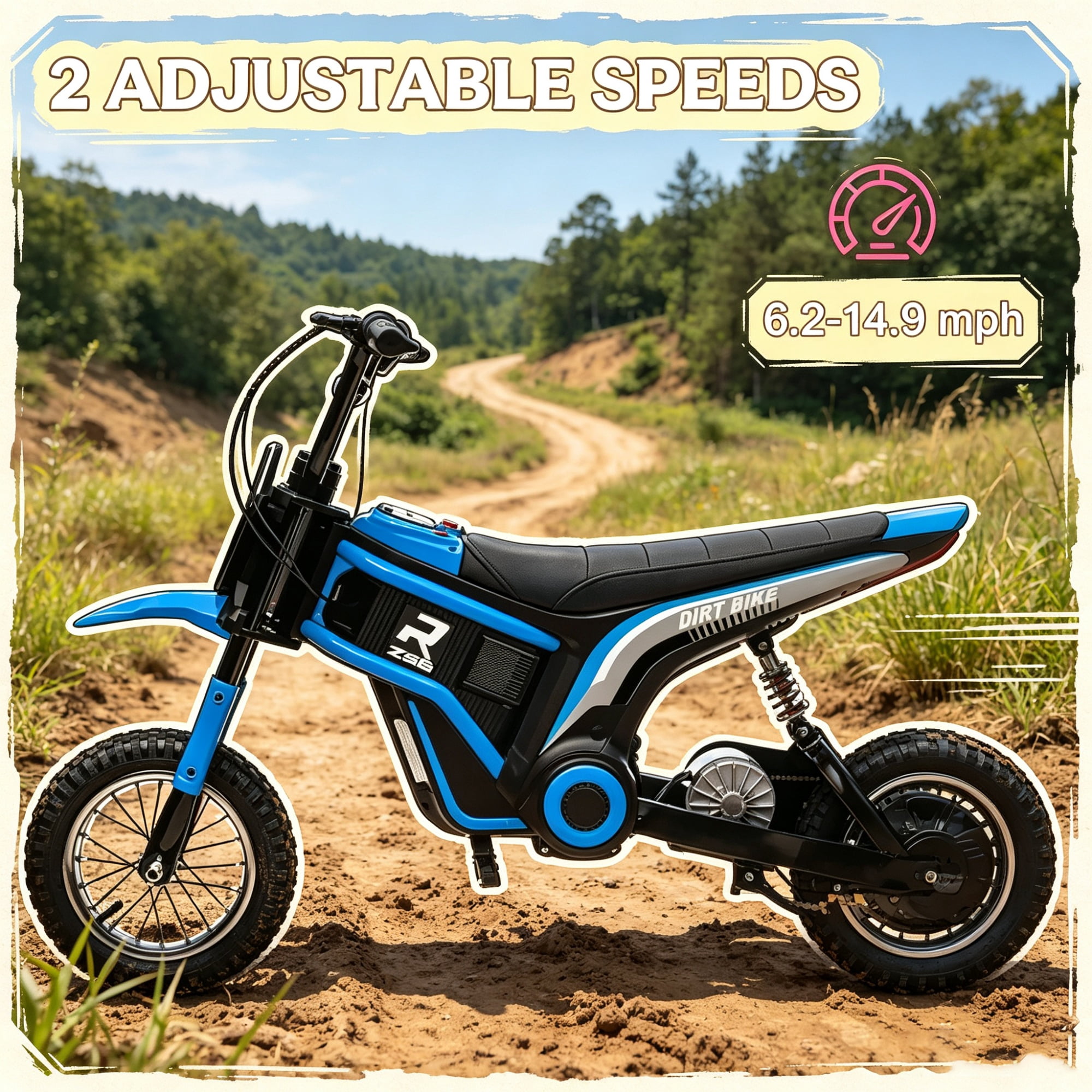 24V 350W Electric Dirt Bike, Twist Grip Throttle up to 15 MPH Ideal for Ages 13+ with Adult Supervision Required, Blue