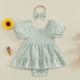 thumbnail image 2 of Vdoaml Baby Clothes for Girls Short Sleeve Bodysuit Infants Gingham Cute Romper Dress with Bow Headband 3-6 Months Green, 2 of 4