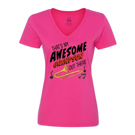 Inktastic That's My Awesome Grandson Out There with Trombone Women's V-Neck T-Shirt