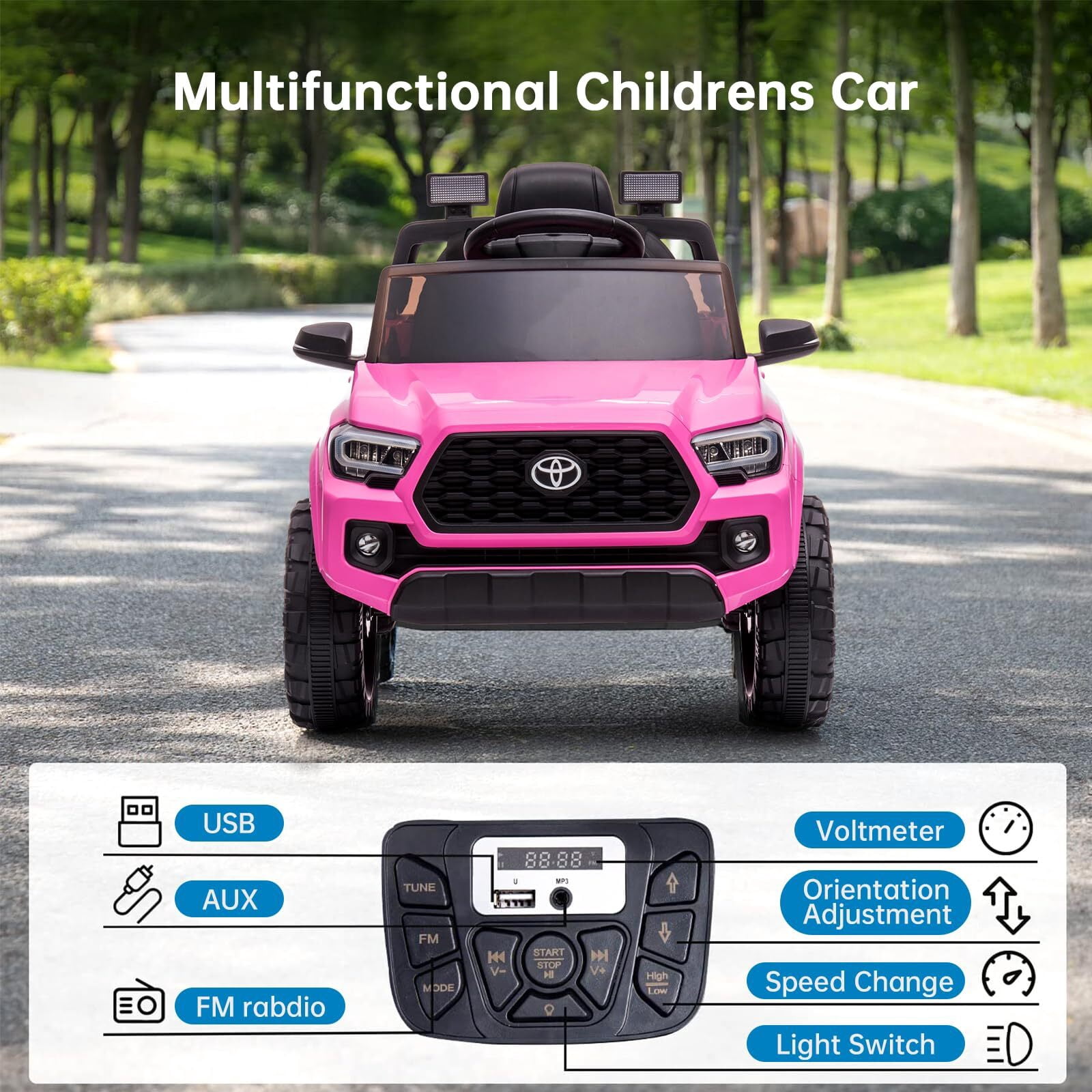Officially Licensed Toyota Tacoma Car, 12V Battery Powered Electric Car with Remote Control, Spring Suspension Safety Belt, 2-Speed Ride On Toy Car with Headlights, for 37-96 Months