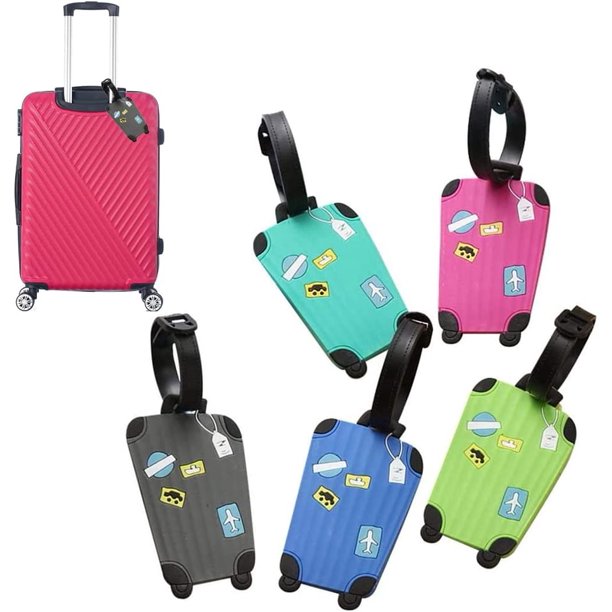 Etiqueta para equipaje, etiqueta para equipaje, etiqueta de identificación de silicona para equipaje, tarjeta impermeable de PVC, adecuada para bolsos y equipaje, accesorios de viaje, 5 piezas, multic