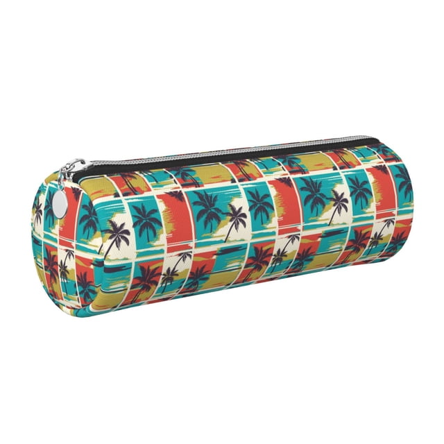 Disketp Colorful Hawaii Palms Estuche Organizador de Lápices de Cuero, Estuche de Oficina con Cremallera para Bolígrafo y Lápiz