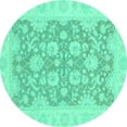 thumbnail image 1 of Ahgly Company Indoor Round Oriental Turquoise Blue Traditional Area Rugs, 7' Round, 1 of 4