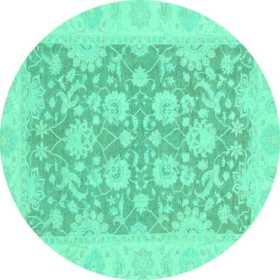 Ahgly Company Indoor Round Oriental Turquoise Blue Traditional Area Rugs, 7' Round
