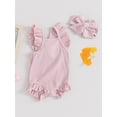 thumbnail image 4 of Yunliwuli Baby Girls Summer Casual Romper Flying Sleeve Solid Color Ruffle Romper with Headband, 4 of 10