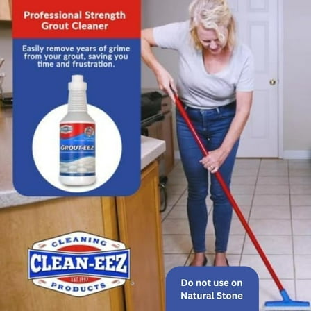 Clean-eez Grout Cleaner 2 Pack with  Stand- Brush - Heavy-Duty Stain Remover for Bathroom Tiles and Porcelain