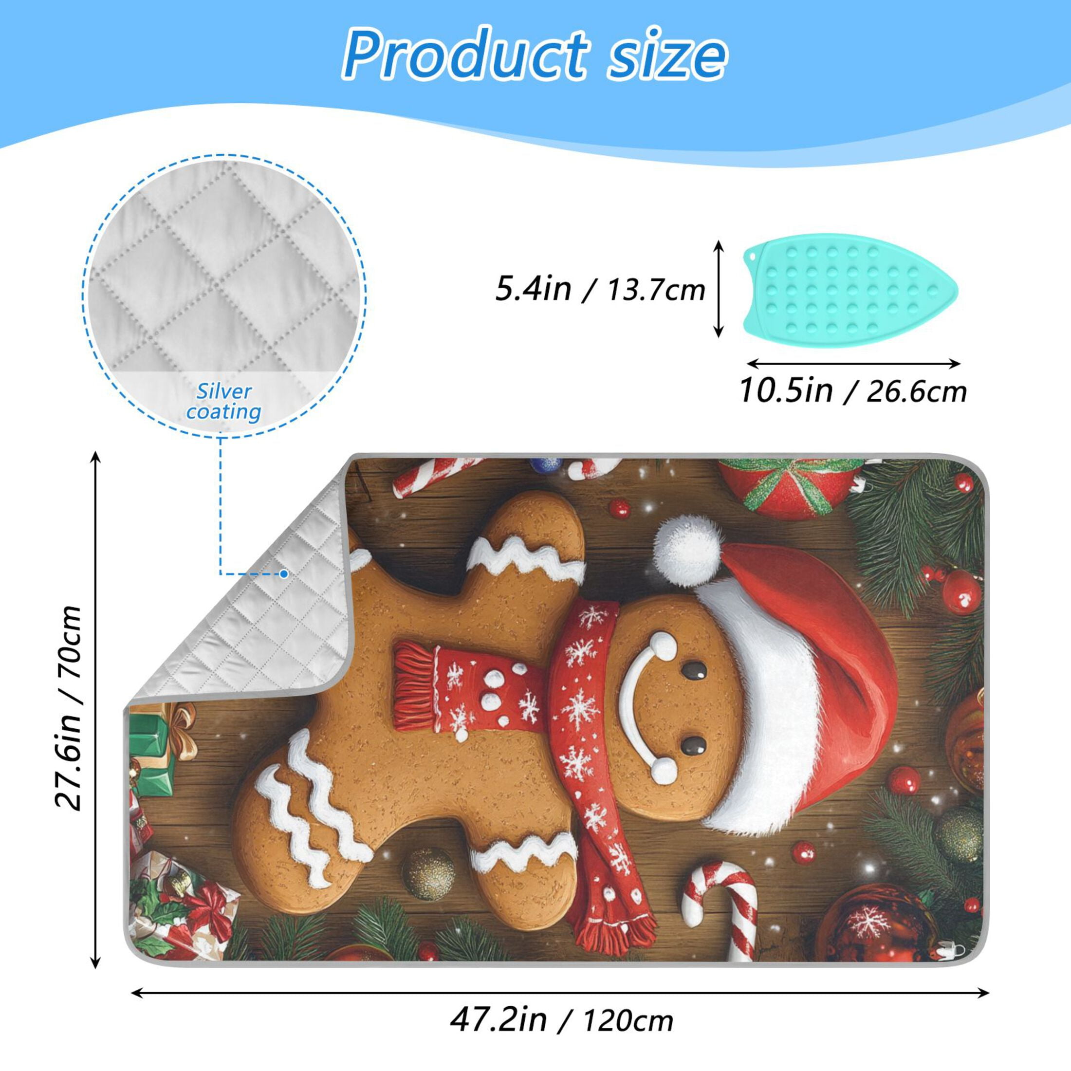 Cute Gingerbread Man Ironing Mat Blanket for Table Top Travel Portable Ironing Board Pad 47.2x27.6 Inch