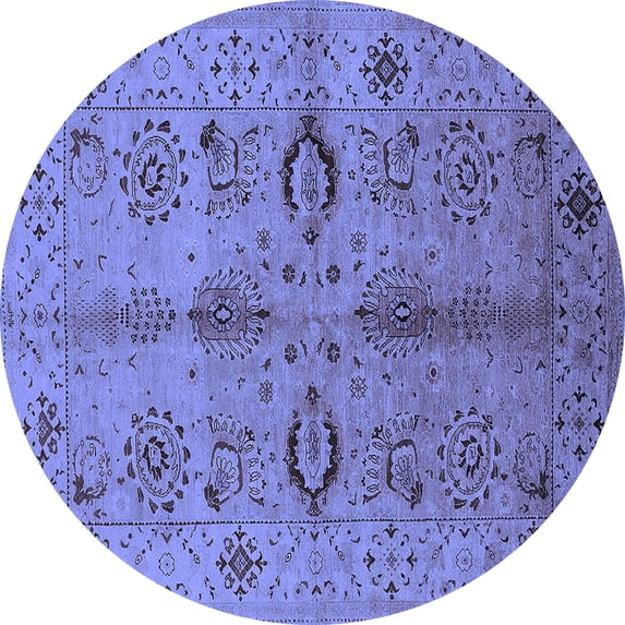 Ahgly Company Machine Washable Indoor Round Oriental Blue Industrial Area Rugs, 4' Round
