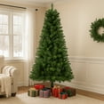 thumbnail image 3 of Christmas Tree, 6FT Artificial Slim Fir Xmas Tree with 4-Leg Plastic Stand, Green Holiday Decor Tree w/582 Branch Tips, Easy Hinged Setup, 3 of 7