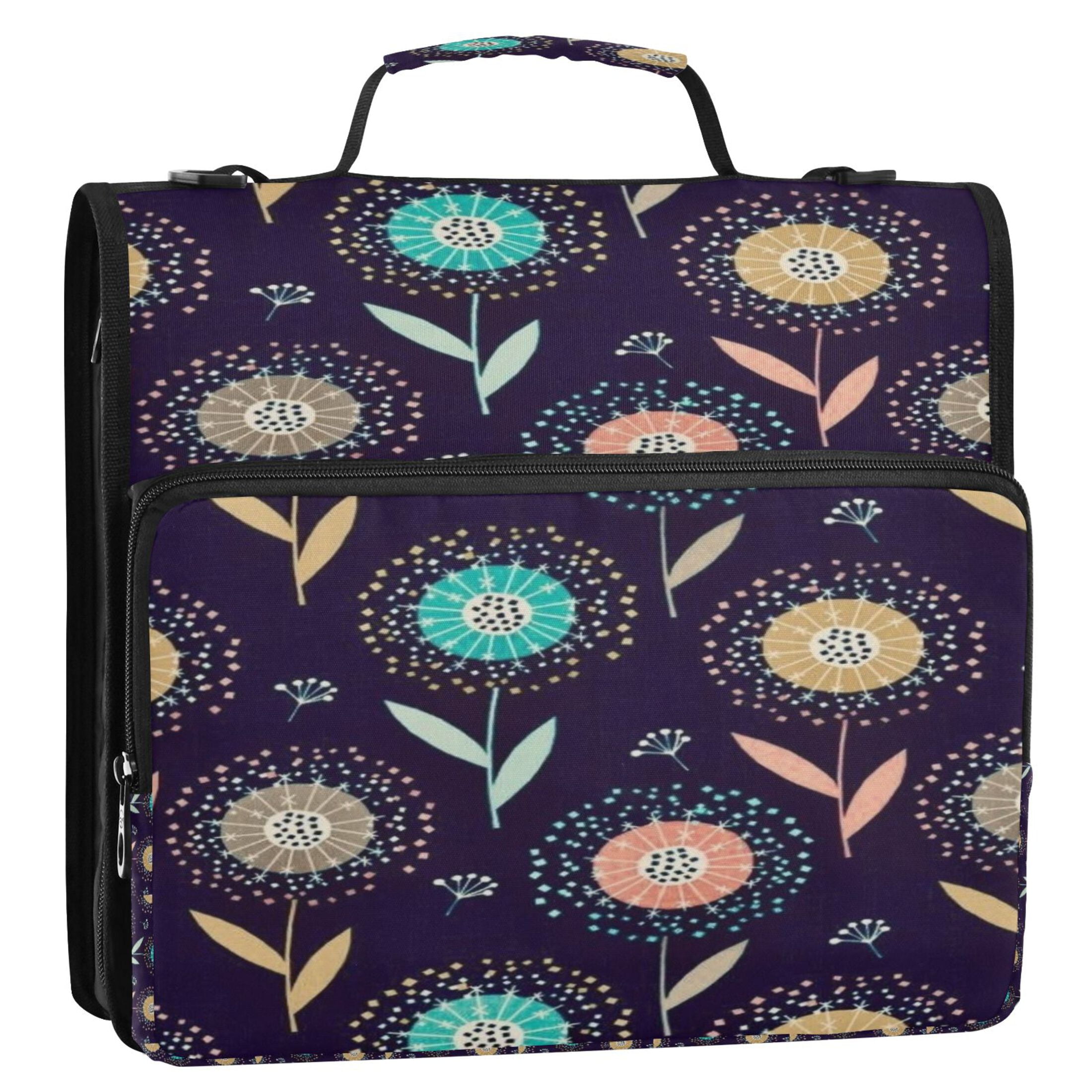 DIXRUYEE Zipper Binder trapper keeper Documents Organized Nocturnal Floral Fireworks Printed