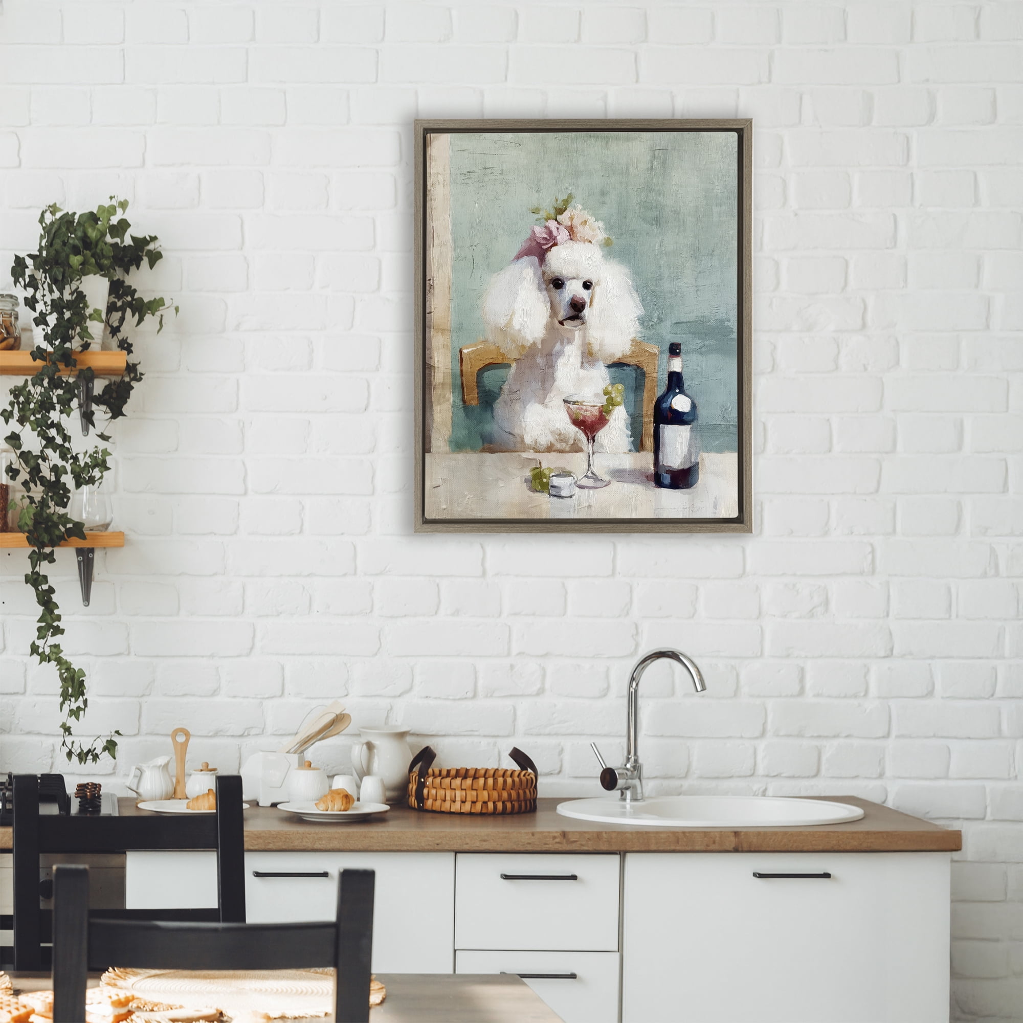 Stupell Industries Poodle At Lunch Brown Framed Floater Canvas Wall Art, design by Annabelle Hall