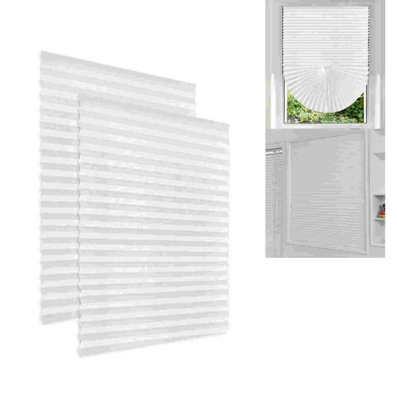 SDOTXA 2 Pack Blackout Roller Window Shades Drilling Temporary Cordless Blinds Light Filtering Fabric Pleated Paper Shades for Indoor Window Covers Easy to Cut(White 36” W x 60” L)