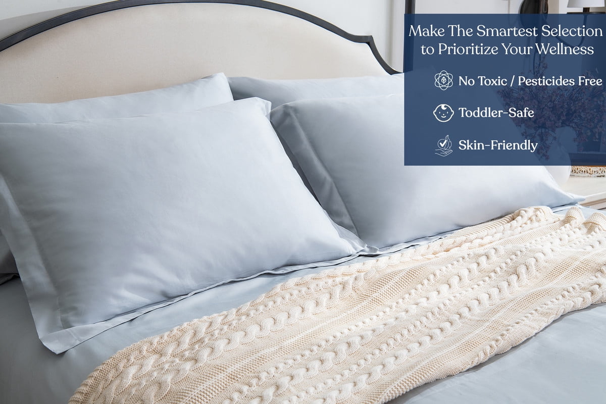 Delara GOTS Certified Organic Cotton King Duvet Cover Set, 400TC, Soft, Breathable, 8 Ties, Light Blue for Hot Sleepers