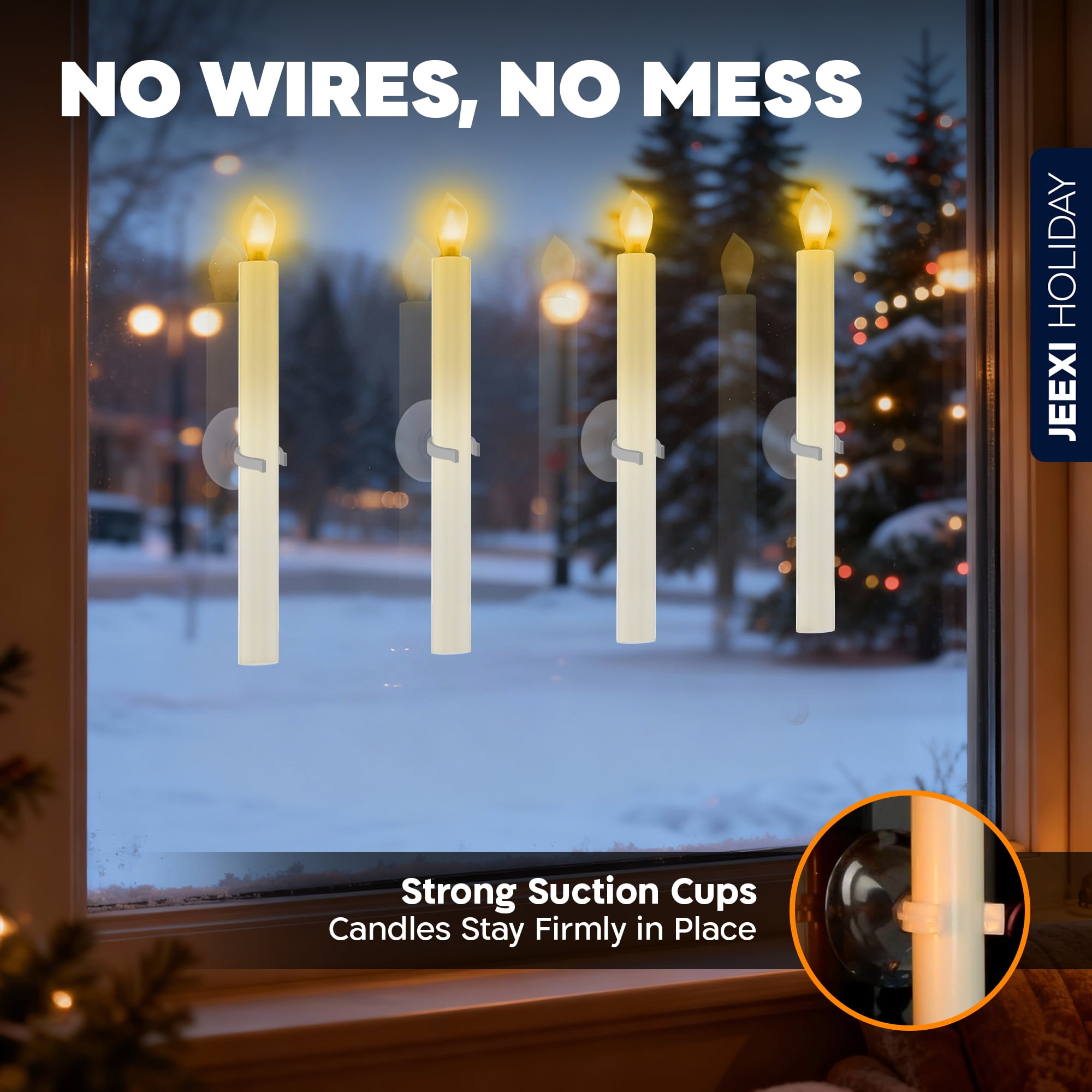 Christmas Window Candles - 6 Pack, Christmas LED Taper Candles with Timer & Stands, Flickering Flameless Candles with Remote Control, Battery Operated Candles, Indoor Xmas Holidays Decorations (Gold)