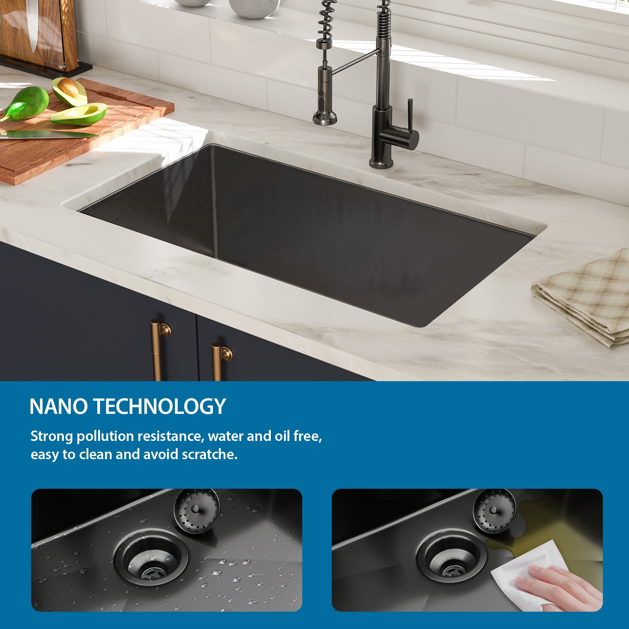 Stainless Steel Kitchen Sink 30"x18"x9" Gunmetal Black Undermount Kitchen Sink 16 Gauge Single Bowl with Drain Assembly,Single Bowl Kitchen Sink