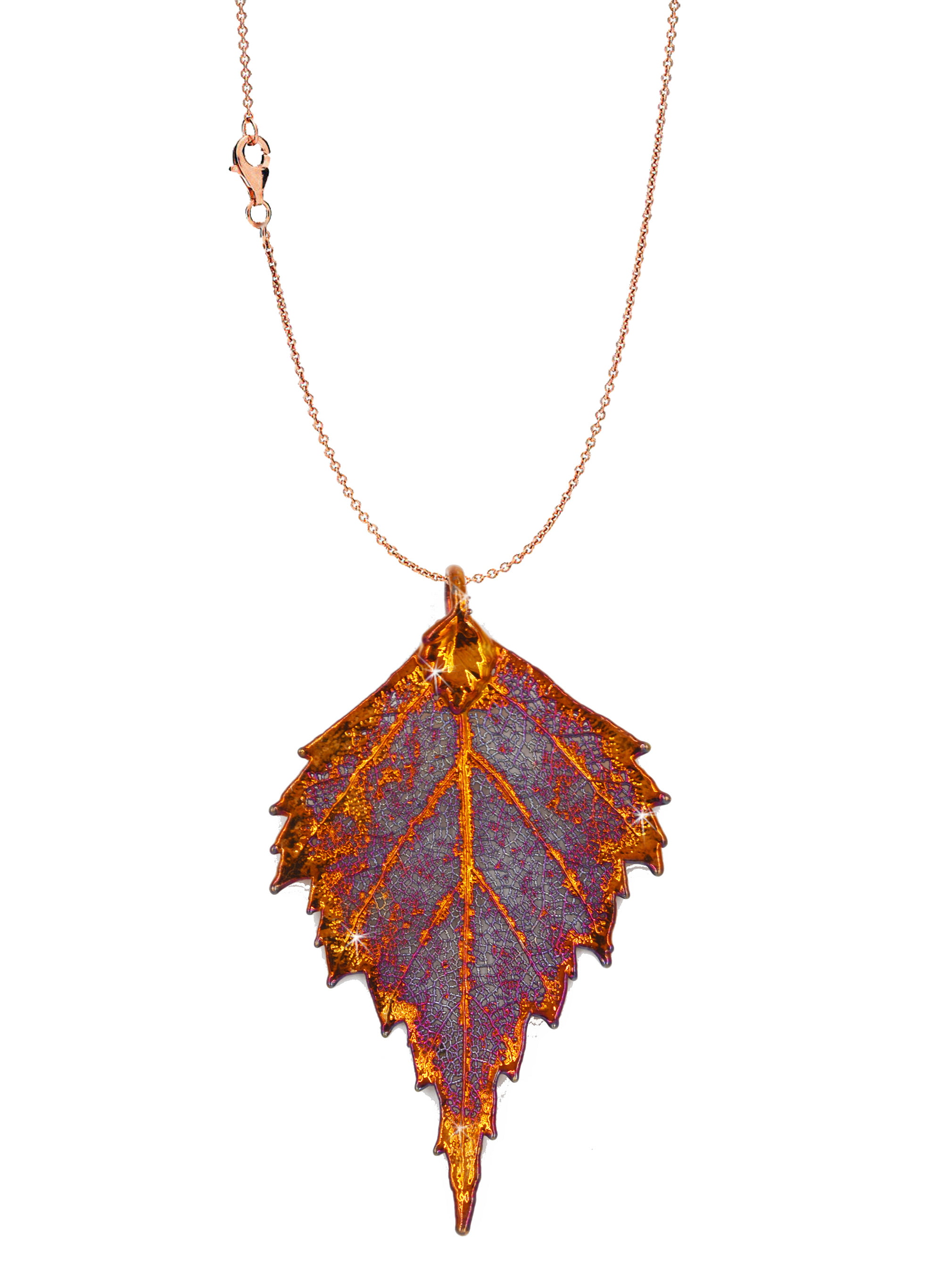 24k Gold/Iridescent Copper Dipped Double Evergreen Leaf Necklace