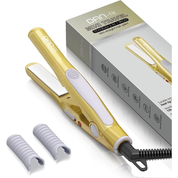 DAN Travel Mini 2 in 1 Flat Iron for Women Men,Dual Voltage Portable Small Hair Straightener for Short Hair Fast Heating